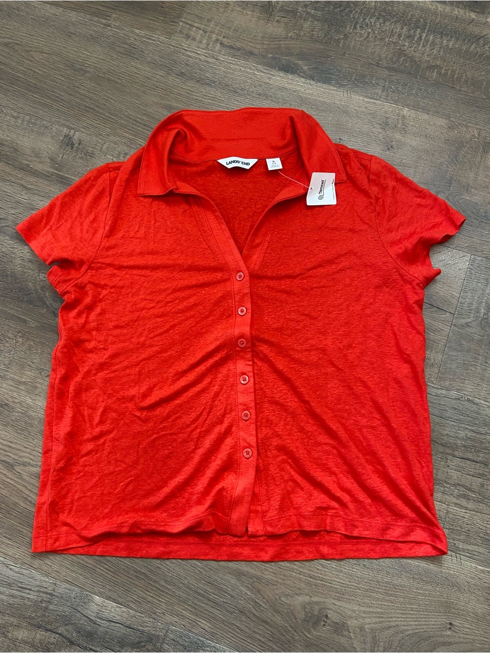 Lands End Womens Polo Top Button Down Cora Red Small sty 552081 NWT